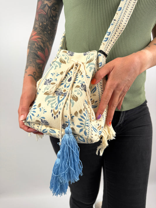 Handtasche aus Baumwolle mit Fransen und Quasten – Made in Italy