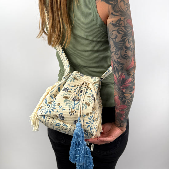 Handtasche aus Baumwolle mit Fransen und Quasten – Made in Italy