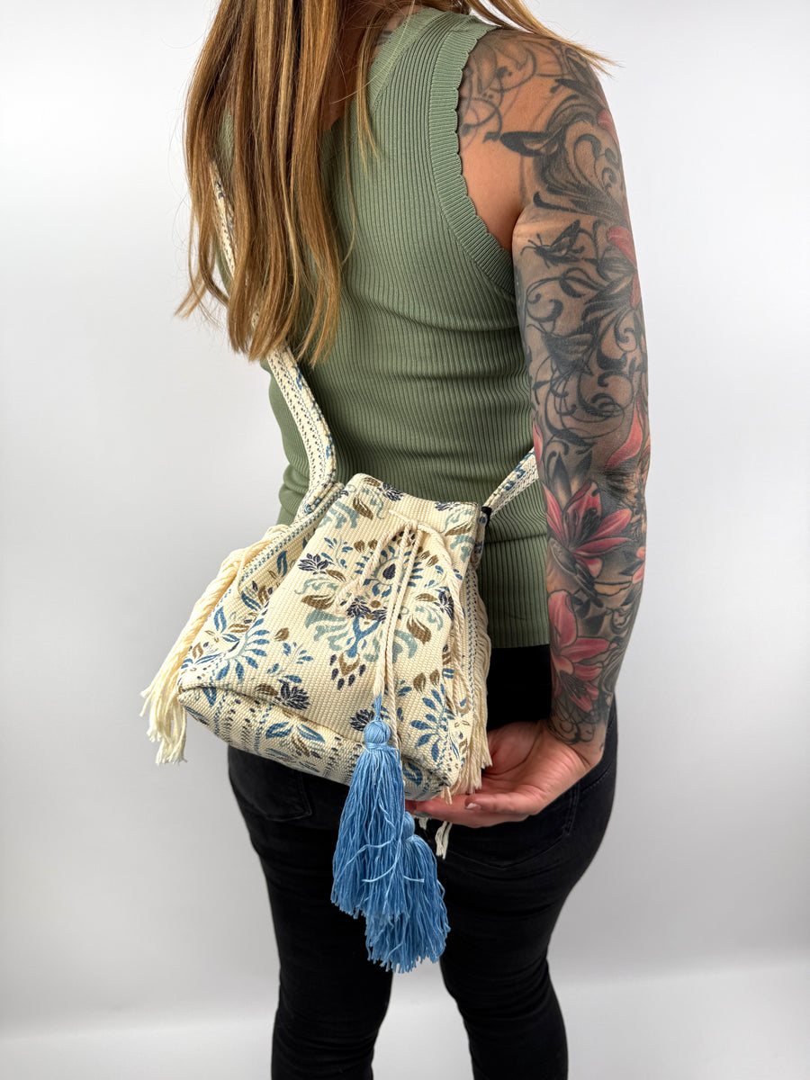 Handtasche aus Baumwolle mit Fransen und Quasten – Made in Italy