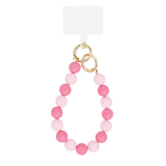 Kurze Handykette mit Rosa und Pinken großen Perlen.