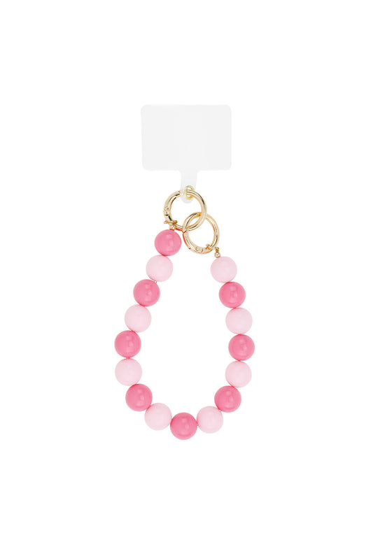 Kurze Handykette mit Rosa und Pinken großen Perlen.