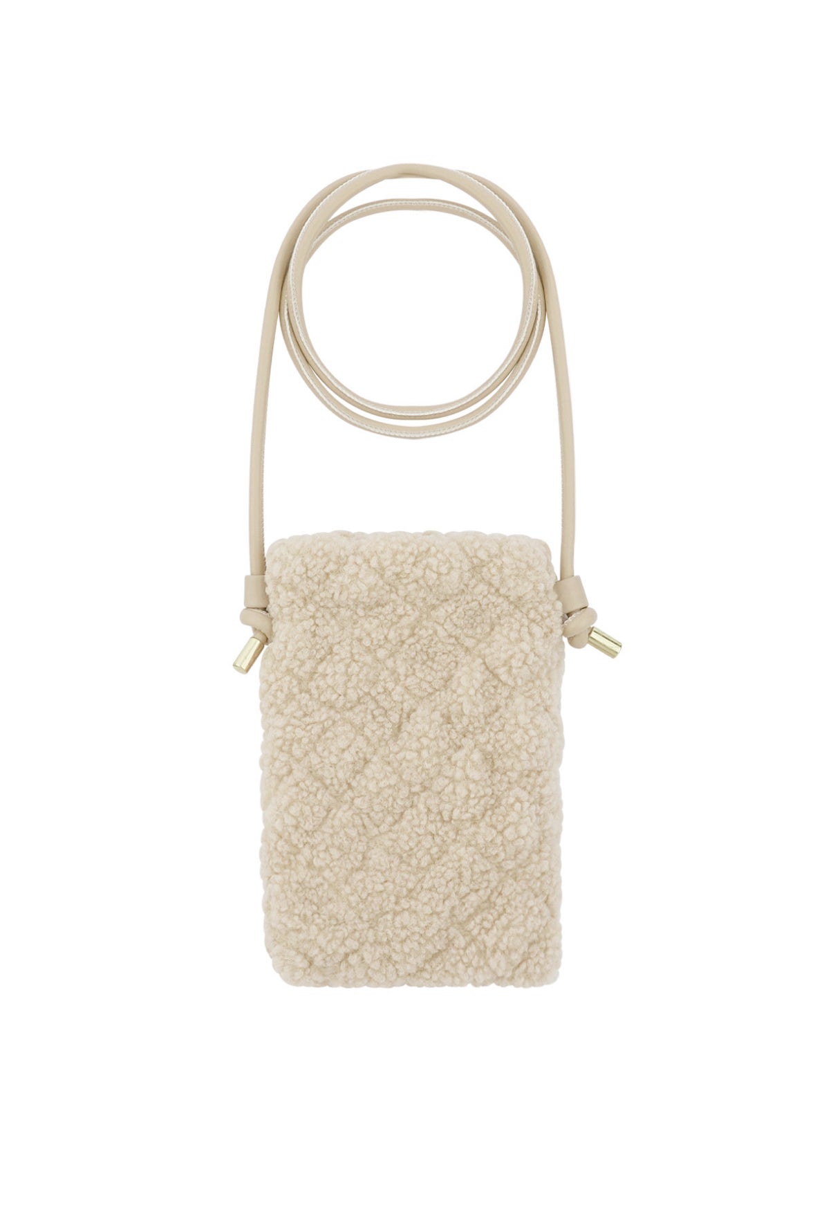 Handytasche in Teddyfell Optik mit Schulter Kordel in Beige.