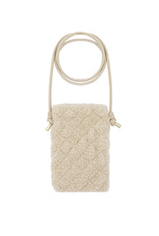 Handytasche in Teddyfell Optik mit Schulter Kordel in Beige.