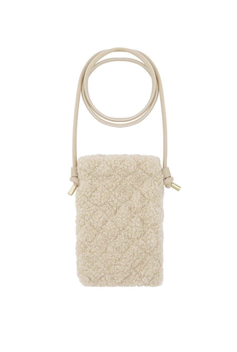 Handytasche in Teddyfell Optik mit Schulter Kordel in Beige.