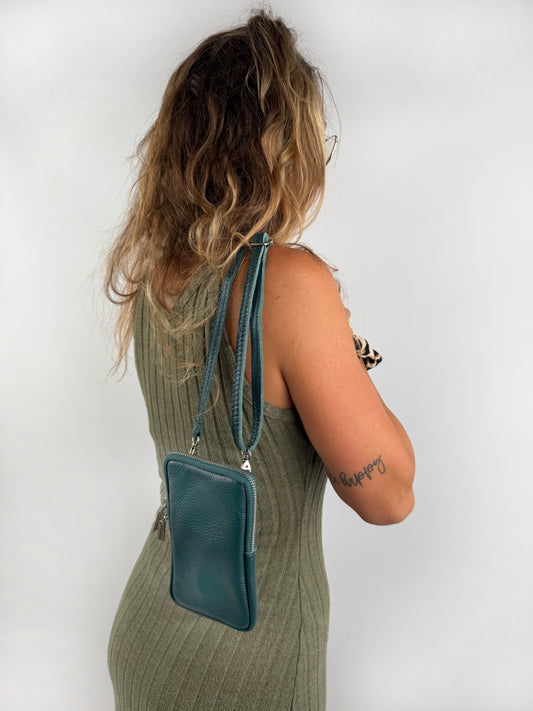 Handy Umhängetasche Echtleder | Altrosa/Petrol/Salbeigrün/Creme | useful Beauty