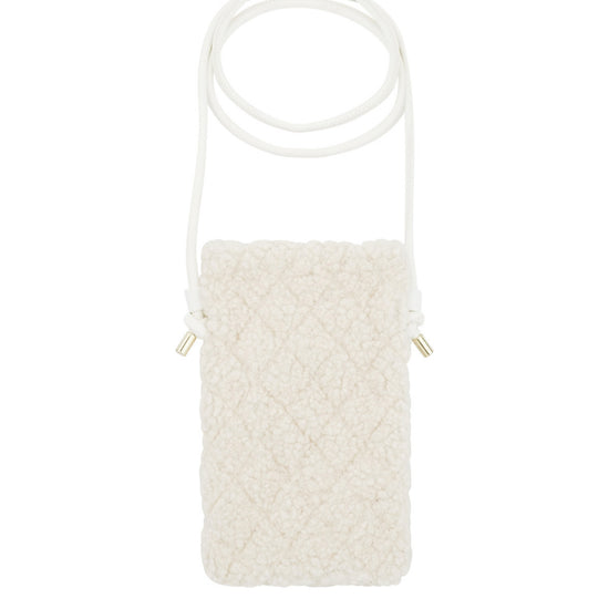 Handytasche in Teddyfell Optik mit Schulter Kordel in Offwhite.