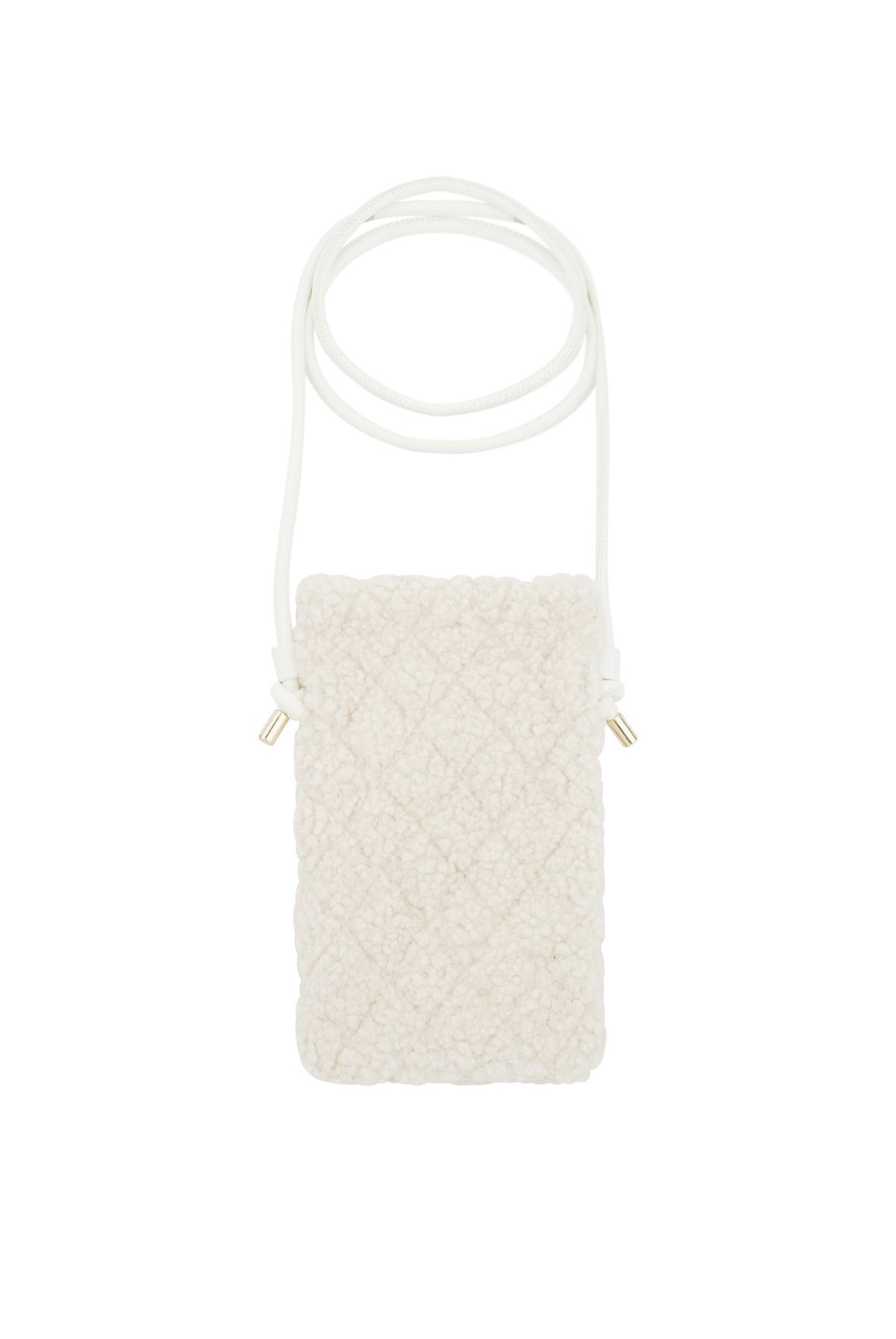 Handytasche in Teddyfell Optik mit Schulter Kordel in Offwhite.
