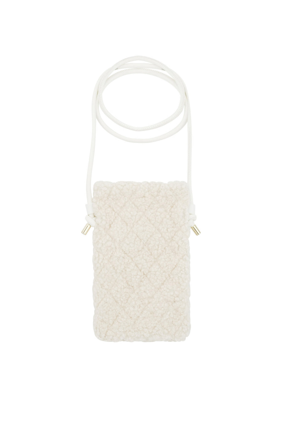Handytasche in Teddyfell Optik mit Schulter Kordel in Offwhite.
