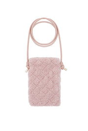 Handytasche in Teddyfell Optik mit Schulter Kordel in Rosé.