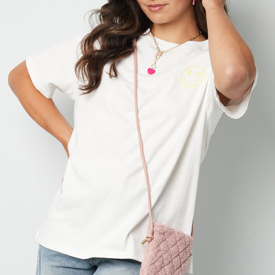 Handytasche in Teddyfell Optik mit Schulter Kordel in Rosé.