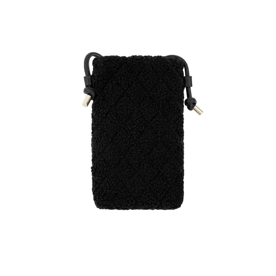 Handytasche in Teddyfell Optik mit Schulter Kordel in Schwarz.