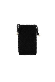 Handytasche in Teddyfell Optik mit Schulter Kordel in Schwarz.