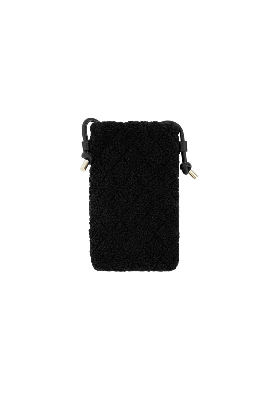 Handytasche in Teddyfell Optik mit Schulter Kordel in Schwarz.