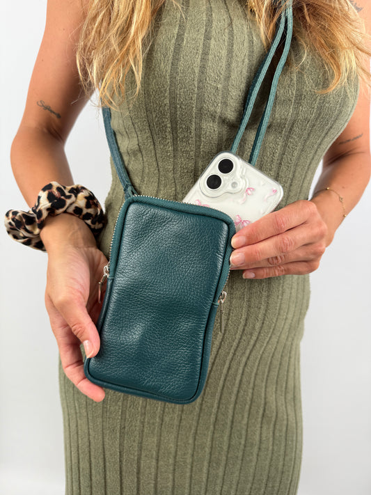 Handy Umhängetasche Echtleder | Altrosa/Petrol/Salbeigrün/Creme | useful Beauty