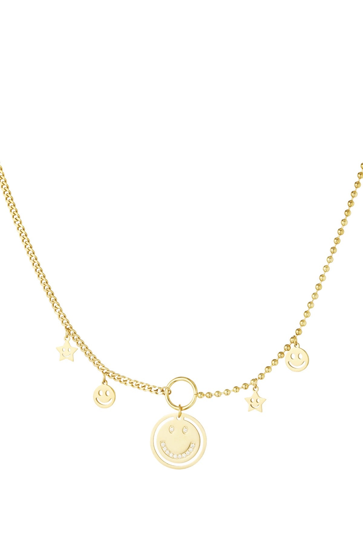 Goldene Smiley Charm Halskette mit Stern- und Smiley-Anhängern