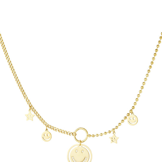Goldene Smiley Charm Halskette mit Stern- und Smiley-Anhängern