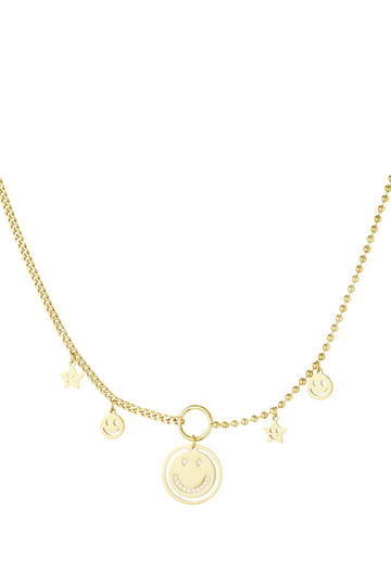 Goldene Smiley Charm Halskette mit Stern- und Smiley-Anhängern