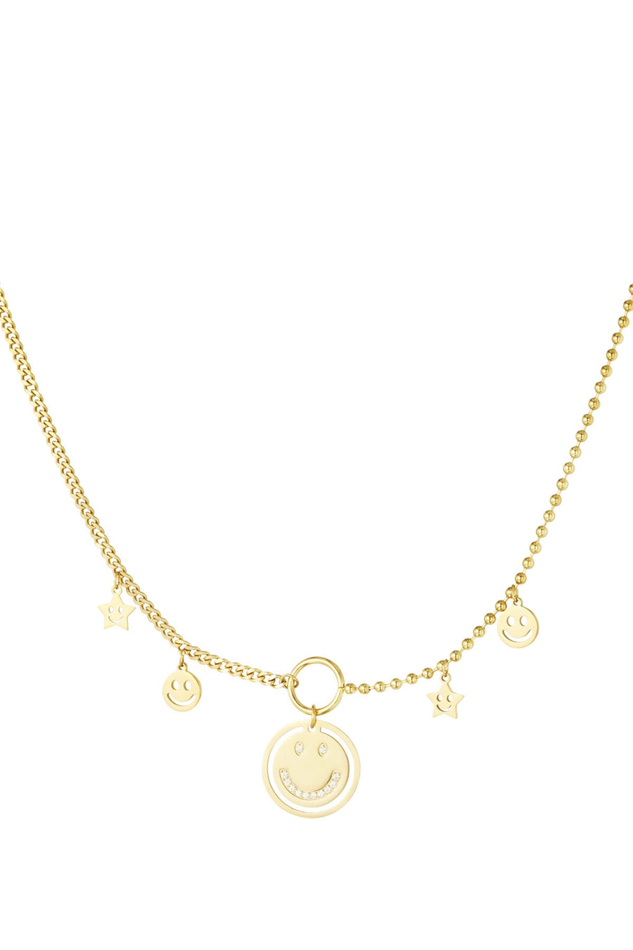 Goldene Smiley Charm Halskette mit Stern- und Smiley-Anhängern