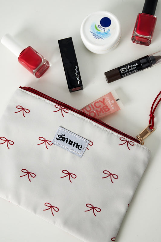 Kosmetiktasche Schleife flach rot creme | useful Beauty - useful Beauty 