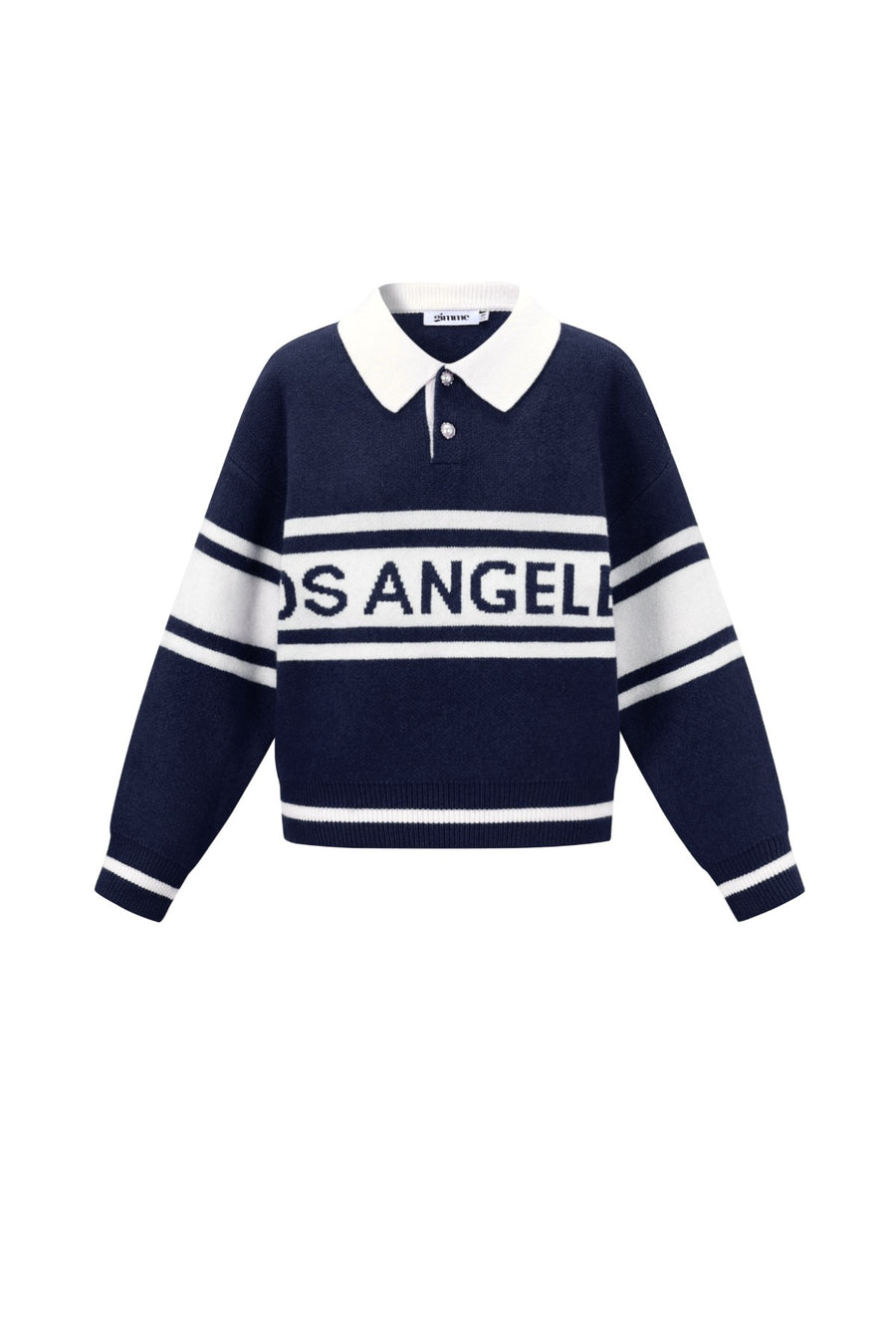 Damen Strickpullover Blau mit Kragen und Aufschrift Los Angeles – weicher Strick, Größe S-L