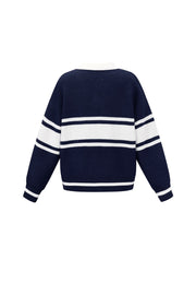Damen Strickpullover Blau mit Kragen und Aufschrift Los Angeles – weicher Strick, Größe S-L