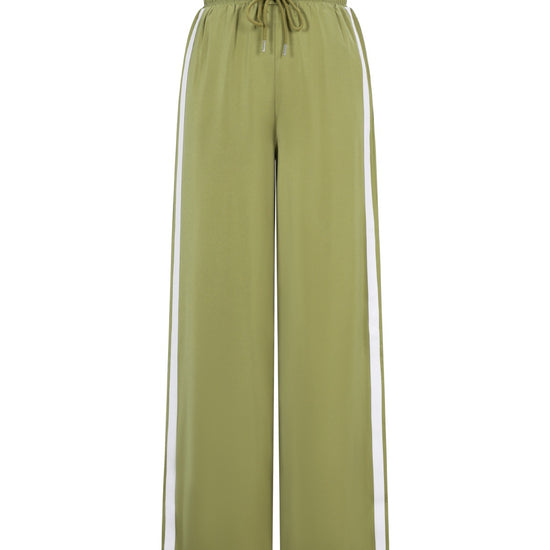 Damen Hose in Olivgrün mit weißen Seitenstreifen – locker geschnitten, Größe S-L