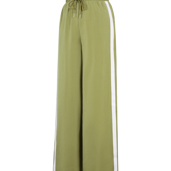 Damen Hose in Olivgrün mit weißen Seitenstreifen – locker geschnitten, Größe S-L