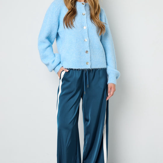 Damen Hose in Dunkelblau mit weißen Seitenstreifen – modische Wide-Leg Pants, Größe S-L