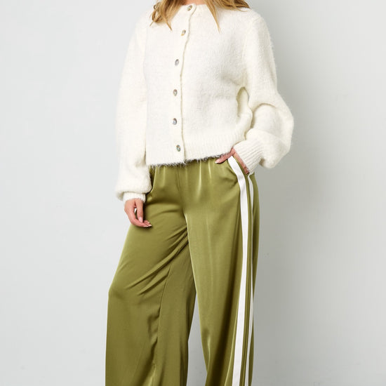 Damen Hose in Olivgrün mit weißen Seitenstreifen – locker geschnitten, Größe S-L