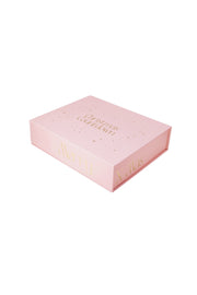 Adventskalender Schmuck Gold – edle Geschenkbox in Rosa mit goldener Aufschrift Christmas Countdown