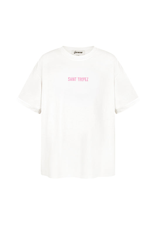 T Shirt weis mit rosa Schrift Saint Tropez