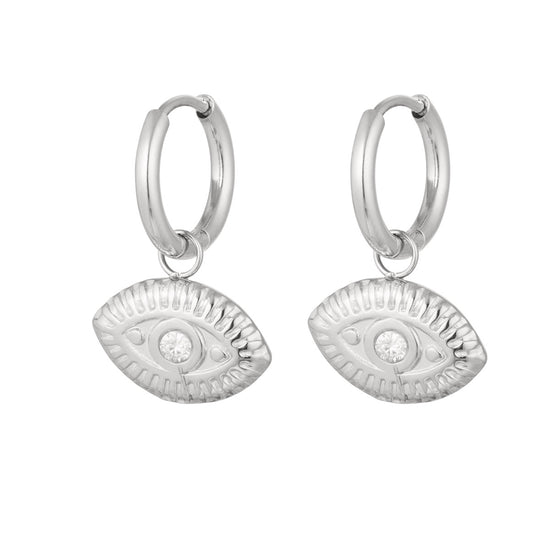 Silberfarbene Evil Eye Creolen mit Zirkonia-Stein