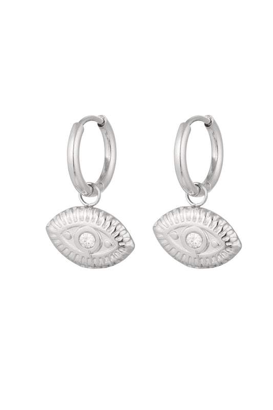 Silberfarbene Evil Eye Creolen mit Zirkonia-Stein