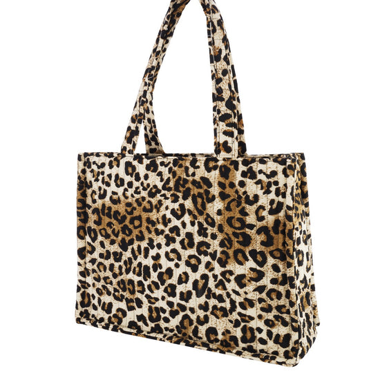 Leopard Shopper Bag seitlich fotografiert, Leo-Print.