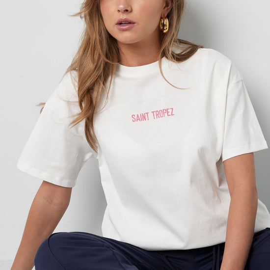 T Shirt weis mit rosa Schrift Saint Tropez
