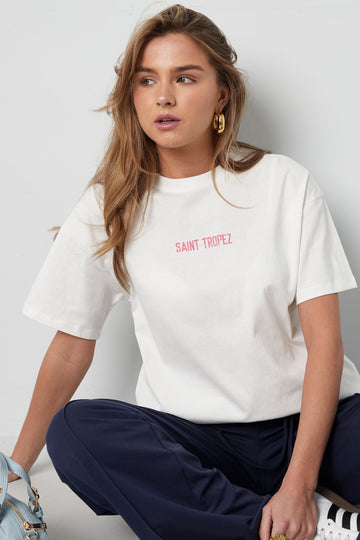 T Shirt weis mit rosa Schrift Saint Tropez