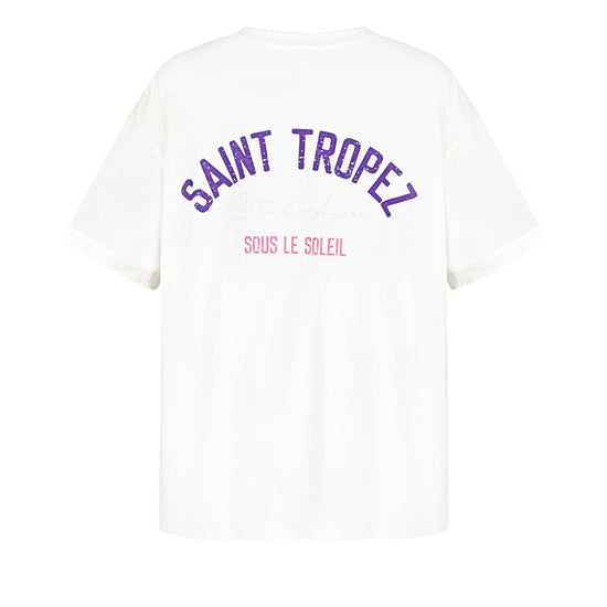 T-Shirt Rückseite lila Schrift Saint Tropez 
