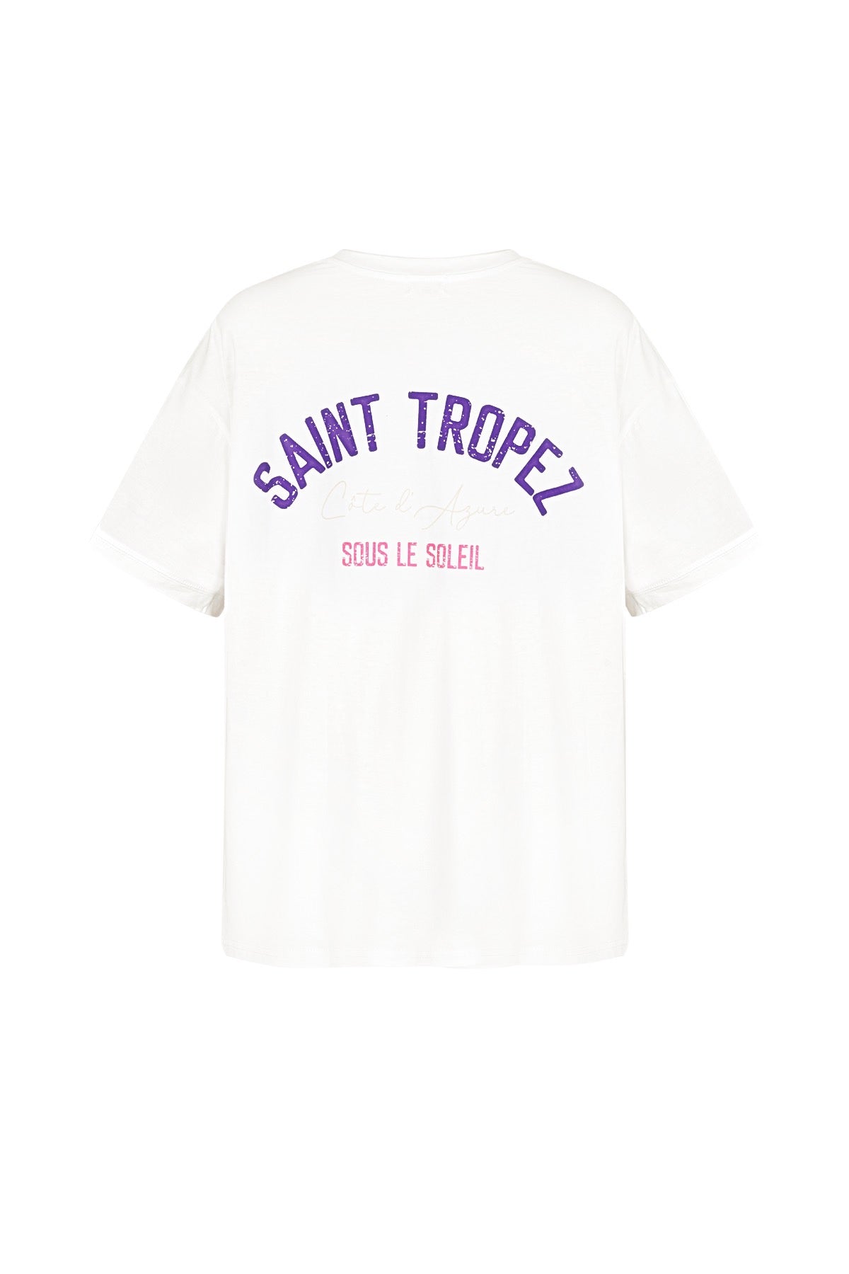 T-Shirt Rückseite lila Schrift Saint Tropez 