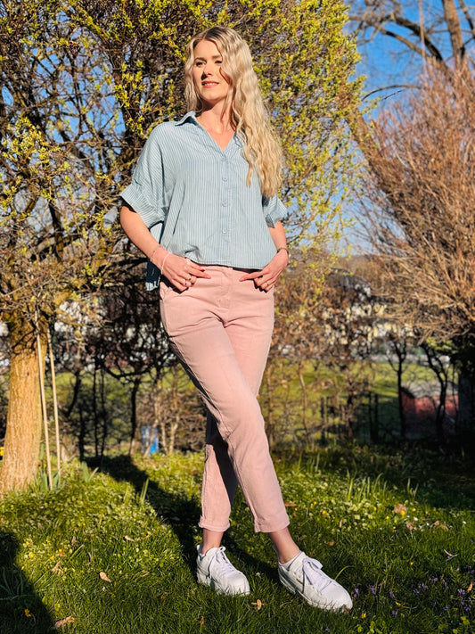 Cordhose geraffter Bund Altrosa