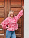 Langarmbluse Puffärmel Rosa Pink gestreift mit Herzen