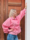 Langarmbluse Puffärmel Rosa Pink gestreift mit Herzen