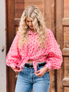 Langarmbluse Puffärmel Rosa Pink gestreift mit Herzen