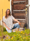 kurzarm Bluse gestreift Blumenstickerei