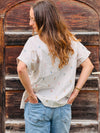 kurzarm Bluse gestreift Blumenstickerei