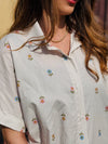 kurzarm Bluse gestreift Blumenstickerei