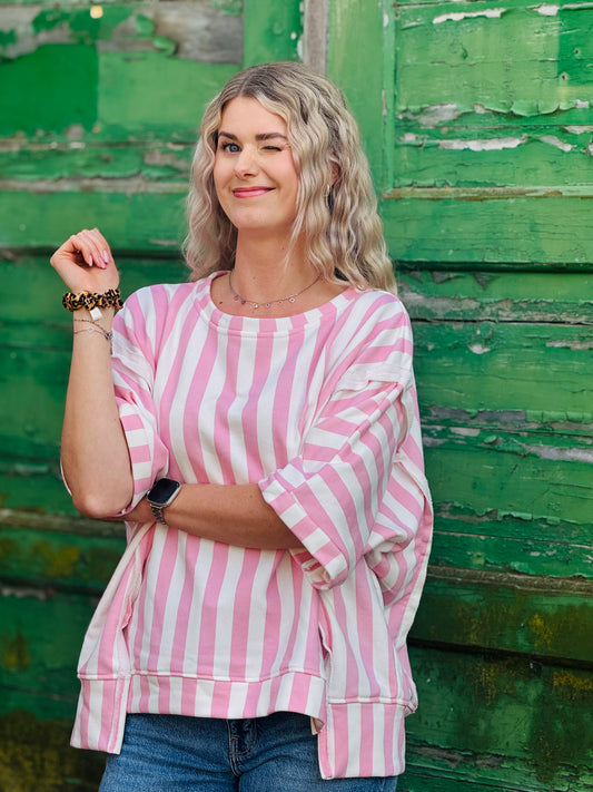 Kurzarm Oberteil BONBON Rosa Weiß