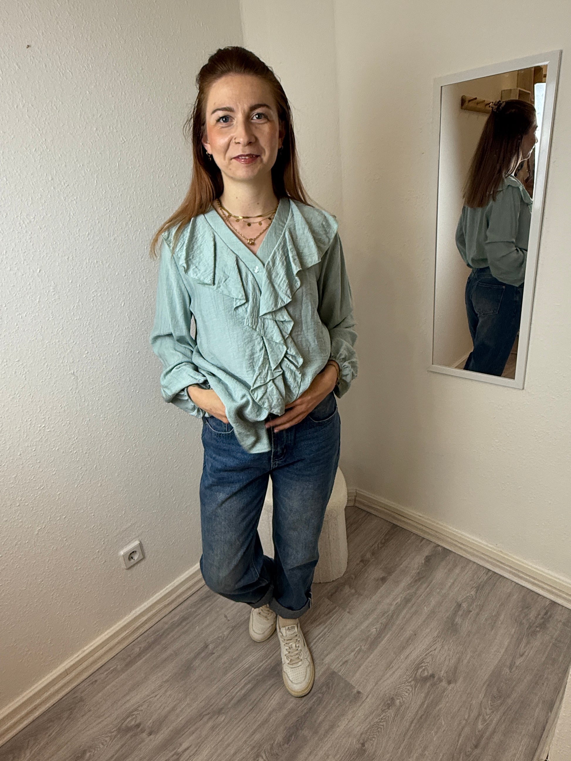 feine Bluse Langarm Wasserfall Ausschnitt | useful Beauty - useful Beauty 