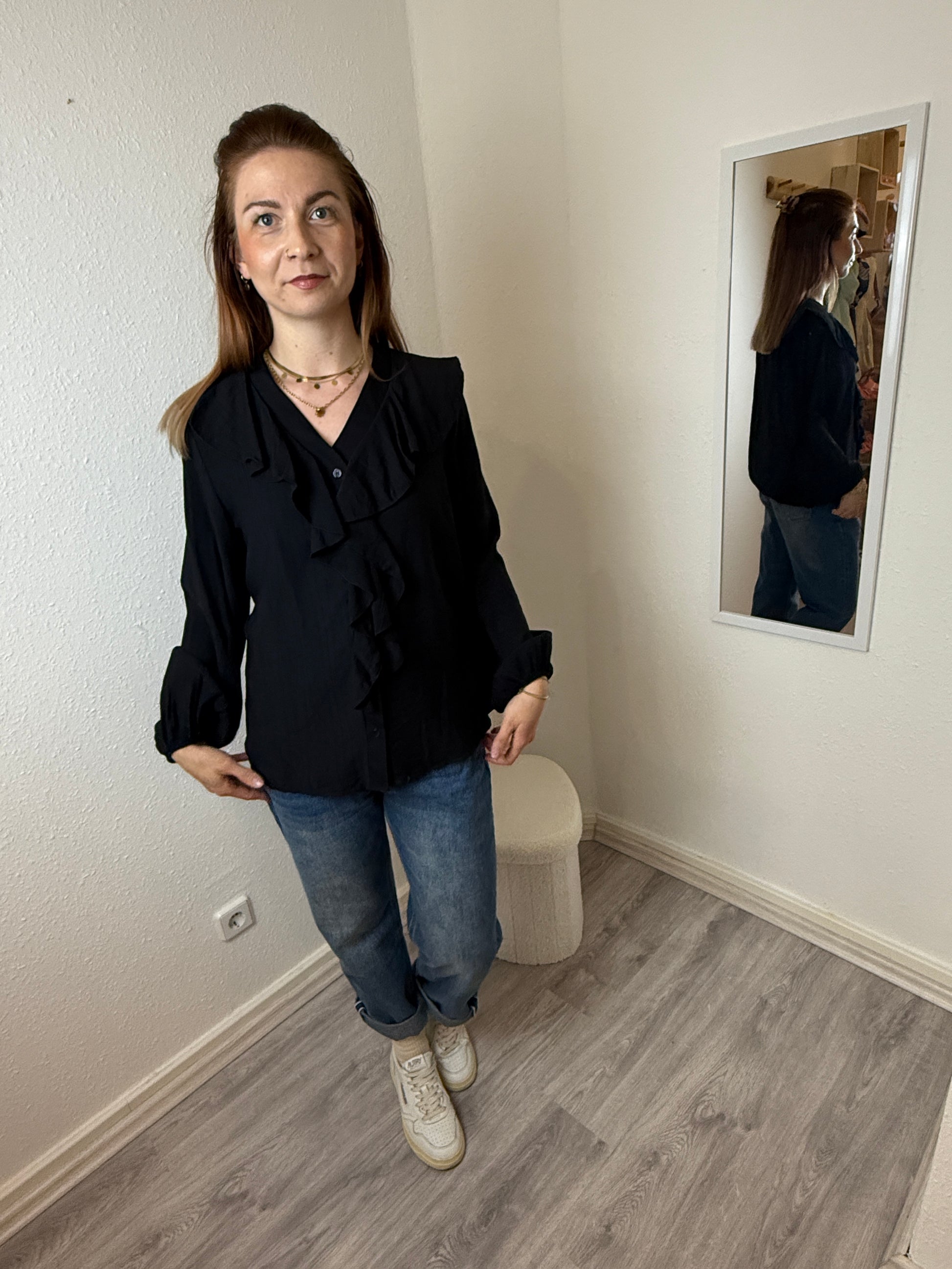 feine Bluse Langarm Wasserfall Ausschnitt | useful Beauty - useful Beauty 