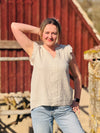 kurze Musselin Bluse Rüschen