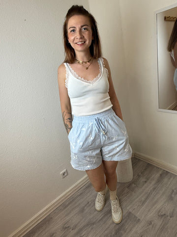 Shorts Baumwolle hellblau Blumenstickerei gestreift | useful Beauty